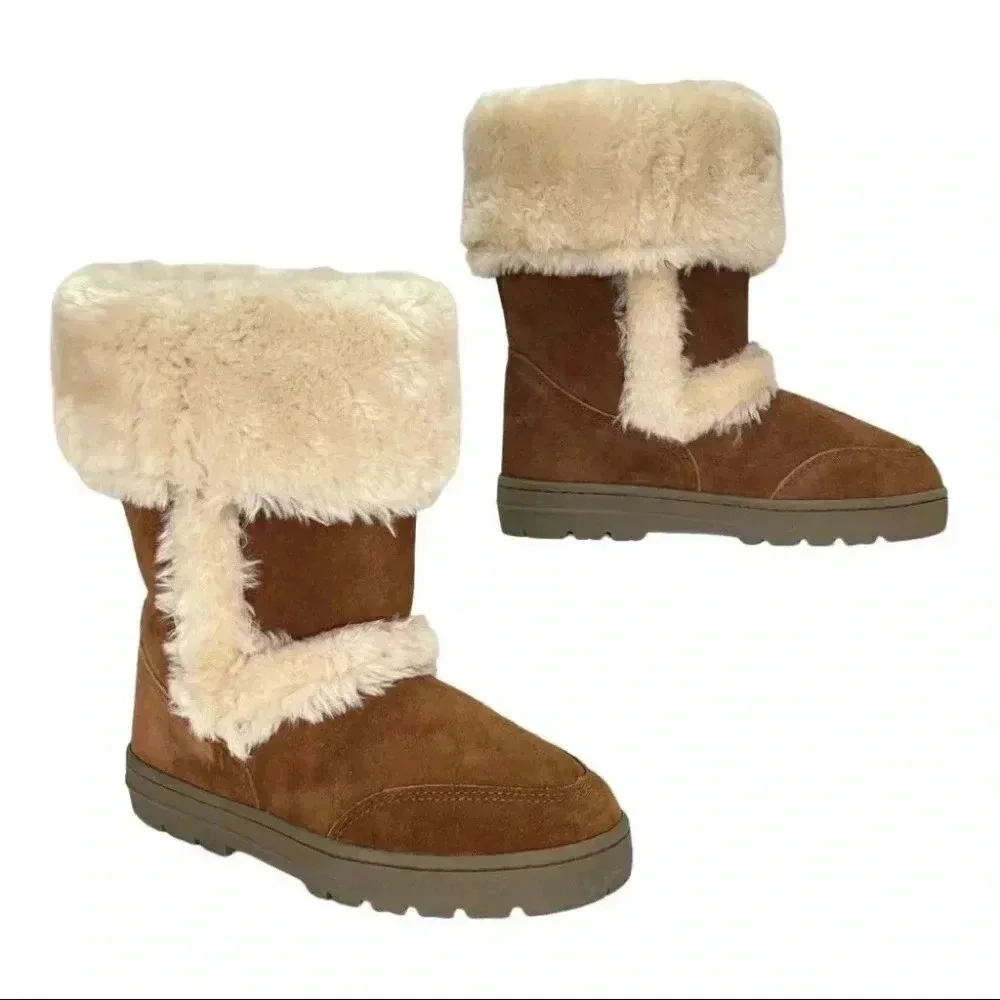 Style & Co Witty Tan Suede Leather Faux Fur Medium Width Womens Boots